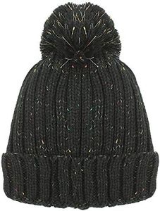 LUTHER PIKE SEATTLE Winter Pom Pom Beanie Hat - Cute Knit Yarn and Warm Fleece-Lined Slouchy Skull Ski Cap for Women - Cool Hair Accessories - for Boho, Hipster, and Winter Outfits, Black Confetti