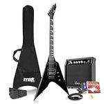 Max GigKit Beginner Electric Guitar Package with Amplifier, Tuner, Strap, Bag & Strings Set - V Style Black