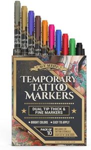 Ink Scribd Temporary Tattoo Markers - Premium Tattoo Pens For Skin - Assorted Colored Body Markers - Tattoo Starter Kit Supply With Stencil - Skin Safe - Pack of 10