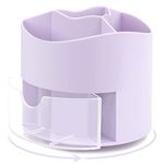 Uquelic Rotating Pen Pencil Holder, 4 Compartments Pen Pot - Desktop Stationery Storage Makeup Brushes Holder for Home and Office, Pen Organiser Desk Tidy (Purple)