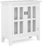 SIMPLIHOME Artisan SOLID WOOD 30 inch Wide Transitional Low Storage Cabinet in White, with 2 Tempered Glass Doors, 2 Adjustable Shelves