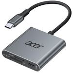 Acer UHS-II USB C SD Card Reader with 100W PD Port, 3-in-1 Type-C SD 4.0 Memory Card Reader Adapter for MicroSD SDXC SDHC MMC RS-MMC UHS-II & UHS-I Cards for iPhone 15, Macbook, Tablet, Cameras (Grey)