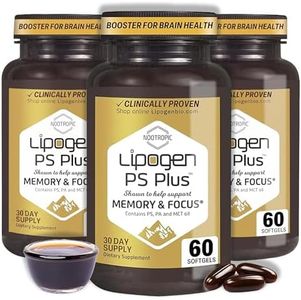 Lipogen PS Plus Senior Brain Supplements for Memory & Focus - 180 Softgels, 3-Months Supply - Premium Nootropic Phosphatidylserine Brain Booster for Brain Health