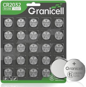 Granicell CR2032 Battery Compatible with AirTag 2032 Lithium 3V Coin Battery for Child Safety, Suitable for Key Fobs, Smart Sensors, Scales, Candles and More 25 Count