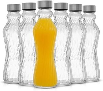 JoyJolt Fluted Glass Water Bottles Set of 6-18 oz Glass Bottles with Stainless Steel Caps - Glass Drinking Bottles with Leakproof Lids - Reusable Glass Juice Bottle - Container Bottle Set