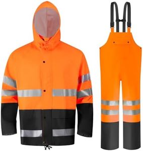 Crivce Rain Suits for Men Waterproof Heavy Duty,Reflective Rain Gear Jacket and Bib Overalls for Outdoor Fishing Construction Orange XL