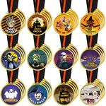 48 Pieces Halloween Party Trophy Award Medals Spooky Witch Ghost Boo Skull Pumpkin Award Medal Halloween Party Costume Contest Awards Medals Trick or Treat Medal Trophies for Halloween Party Supplies