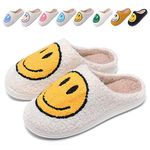 AWONS Retro Smile Slippers for Women Men, Happy Face Slippers Comfy Warm Plush Preppy Slippers Soft Slip-on House Slippers Indoor Outdoor