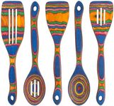 5pc Wood Cooking Utensils Set - Wooden Spoons for Cooking – Pakka Wood Utensils for Cooking and Serving – Comfortable Grip and Non Stick (Blue Rainbow)