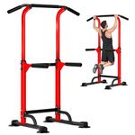 DlandHome Pull Up Bar, Power Tower Dip Station Free Standing, Pull Up Bar for Home Gym, Pull Up Bar Station Workout Equipment, Strength Training Fitness-Red