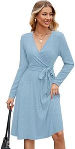 Newshows Vestito da Donna a Maniche Lunghe con Scollo a V Lavorato a Maglia Elegante Maglione da Festa con Tasche, 4020-azzurro, M