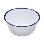 Premium Quality Traditional Enamel White Blue Trim Rice Plate, Pasta Plate, Bowl, Dinner Plate, Round Pie Plate, Soup Plate, Mixing Bowl, Deep Dish Tableware Crockery (Pudding Basin 18cm)