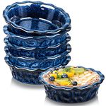 vicrays Ceramic Pie Pan for Baking - 5.5 inch Small Pie Plates Deep Dish Round Pot Casserole Mini Serving Bowl, Microwave Oven Safe for Dessert Apple Pie Cake Tart Pizza, Set of 6, Blue