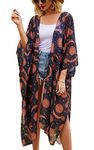 Hibluco Women's Fashion Chiffon Floral Kimono Cardigan Long Swimwear Cover Ups