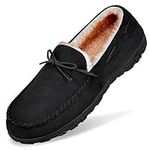 MIXIN Men's Cosy Slippers Size 10 Anti-Slip Faux Fur House Shoes with Memory Foam Black