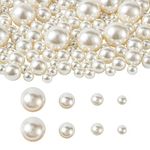 Beadthoven 140pcs Satin Luster Round Pearl Beads 4 Size Acrylic Faux Pearls Undrilled/No Hole for Vase Filler Table Scatter Wedding Decor