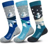 Hylaea Merino Wool Ski Socks Kids, Knee-high Warm Thermal Snowboard Skating Socks for Toddler Boys and Girls Blue Light blue Dark Blue Medium