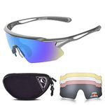 Sports Sunglasses Bike Cycling Sunglasses for Men Women with 5 Interchangeable Lens,Polarized Sunglasses with Anti-Uv400 for Driving Fishing Glof