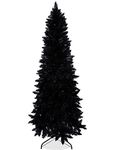 Wabolay 7ft Artificial Pencil Slim Black Christmas Tree Unlit-Tall Skinny Hinged Full Real Tall Halloween Xmas Tree with 950 Branch Tips-Foldable Metal Stand-Easy Setup-Holiday Outdoor Indoor Décor