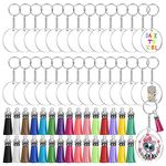 Acrylic Keychain Blanks, Audab 120pcs Clear Keychains for Vinyl Kit Including 30pcs Acrylic Blanks, 30pcs Keychain Tassels, 30pcs Key Chain Rings and 36pcs Jump Rings for DIY Keychain Vinyl Crafting