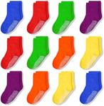 SkiBeaut Toddlers Socks for Girls Non Slip Gripper Little Girl Kids Socks Mid Calf Toddler Socks with Grips for 5-7 Years,12 Pairs