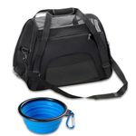 DONYER POWER Soft Sided Pet Carrier for Dogs & Cats Comfort Under Seat Travel Tote Bag Backpack, Travel Bag for Small Animals with Mesh Top and Sides, with a Small Collapsible Bowl BLACK