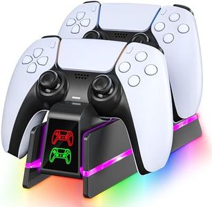 PS5 Controller Charger Station for PlayStation 5 Dualsense/Dualsense Edge, Charging Station with 4 RGB Light, PS5 Controller Accessories Charging Dock, Black