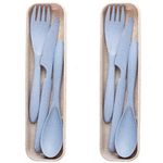 IRIDA NATURALS Unbreakable Wheat Straw Cutlery Set - Set of 2 (Dark Blue) Portable Fork and Spoon Set with Travel Case & Spoon Box for School, Reusable, Light Weight, EcoFriendly & Dishwasher Safe