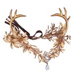 MOSTORY Handmade Gold Fairy Leaf Headpiece Golden Antler Elf Crown Woodland Forest Elven Circlet Celtic Cosplay Hair Accessories for Women Adults Maternity Shoot Wedding Bridal Rave Party Proms