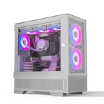 iONZ PC Gaming White Case Mid Tower ATX, E-ATX - KZ-V Light Aether Series Tempered Glass 0.8MM SPCC - Maximum Access to Components - Includes 2 x 140mm and 1 x 120mm ARGB Fans - 10 Port Fan Controller