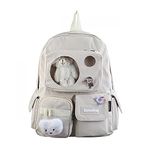 Cute Backpack Kawaii School Supplies Laptop Bookbag, Back to School and Off to College Accessories, Beige, Large