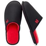 RockDove Men's Two-Tone Memory Foam Scuff House Slipper Waffle Knit Non Slip Rubber Sole Machine Washable, Size 10/11 UK Men, Black and Red