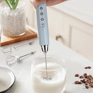 Sakgos Milk Frother Handheld Rechargeable- Electric Whisk 3 Speed Adjustable, Coffee Frother Wand with 3 Stainless Whisks, Electric Foam Maker, Drink Mixer Blender for Latte Cappuccino Matcha Egg