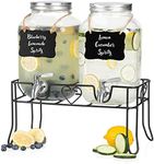 Crutello 2 Pack Glass Beverage Dispenser with Stainless Steel Spigots, 1 Gallon Drink Dispenser Metal Black Stand, Lemonade, Tea, Water, Laundry Detergent - A Family-Owned American Brand