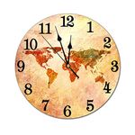 Abucaky World Map Wall Clock Battery Operated Silent Round Clock Retro Wall Decor for Home, Office, School 9.8 Inch