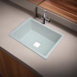 REMOTION Granite Quartz Single Bowl Kitchen Sink With Drain Board, Drain Rack and PVC Waste Pipe-Flushmount/Undermount/Top Mounted Kitchen Sink (Matte White, 24 x 18 x 9 Inch)