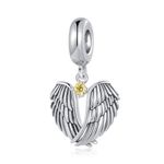 LSxAB Guardian Angel Wings Charm with November Yellow Birthstone Birthday Charms Compatible with Pandora Bracelets for Women