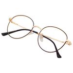 Roshfort Unisex Eyeglasses For Men Women Spectacle Frames Light Weight Blueray Block Eye Protection Glasses For Computer Zero Power Bluecut lens Round Medium Size M-3140 Frame Gold Black