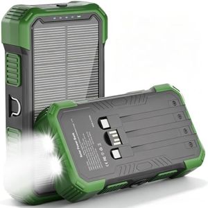 Solar Charger Power Bank 20000mAh, 22.5W Fast Charging Portable Charger with Built-in Cables, USB-C Battery Pack, Dual LED Flashlight, Compatible with iPhone & Android for Camping, Hiking, Emergency