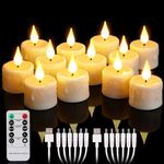 yunsheng Pack of 12 Rechargeable Tea Lights with Remote Control and 4/6H Timer, Rechargeable Flameless Flickering LED Candles with 2 USB Cables, 3D Silicone Wick, Warm White Light for Home Decoration