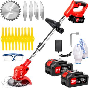 Xbzzgmg Cordless Grass Trimmer – Adjustable Brush Cutter, 2 Batteries, 4 Blades