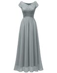 DRESSTELLS Formal Party Dress for Women Evening Party Long Beach Wedding Bridesmaid Dress for Women Formal Dress Party Evening Gown with Cap Sleeves Grey XL