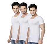 Poomex® Men's Cotton Half Sleeve Vest (Pack of 3) (L) White