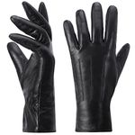 Harssidanzar Womens Leather Gloves Winter Warm Cashmere Lining Touchscreen Vintage Finished GL017UK,Black,Size L