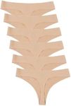 Bolivelan Womens Mid-Rise Seamless Thongs Comfy Underwear G-Strings Panties (Nude,6)