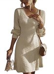 Dokotoo Womens Sweater Midi Dresses Elegant Trendy Casual Loose Long Sleeve Dresses V Neck Knit Ribbed A Line Fall Pullover Sweater Mini Apricot Dress 2023 Fashion Clothes Small