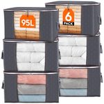 Lifewit 95L Clothes Storage Bags Large Storage Box With Lid Packing Boxes for Moving House With Reinforced Handle Thick Fabric Clear Window for Clothes Duvet Blankets Bedding, 6 Pack, Grey