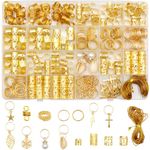 VEGCOO Gold Hair Beads 259pcs, Metal Gold Hair Accessories for Men and Women, Hair Cuffs with Pendants in Different Sizes, Reusable Dreadlock Accessories for Braid Decoration (gold)