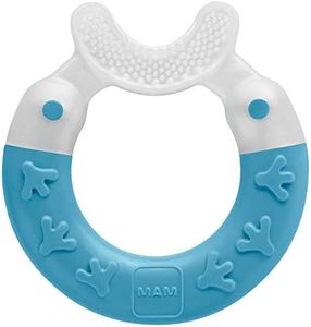MAM Baby Toys, Teething Toys, Bite and Brush Teether, Boy 3+ Months (1 Count), MAM Baby Toothbrush Teether for Baby Boy Teething Pain, Baby Essentials, 75 Servings