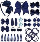 SKHAOVS 33 Pieces Blue Girls School Hair Accessories Kit Girls Hair Accessories Set Ribbon Style Bow Bobbles Headband Large Cheer Bow Hair Accessories for Girl Teen Toddler Birthday Gift (Blue)
